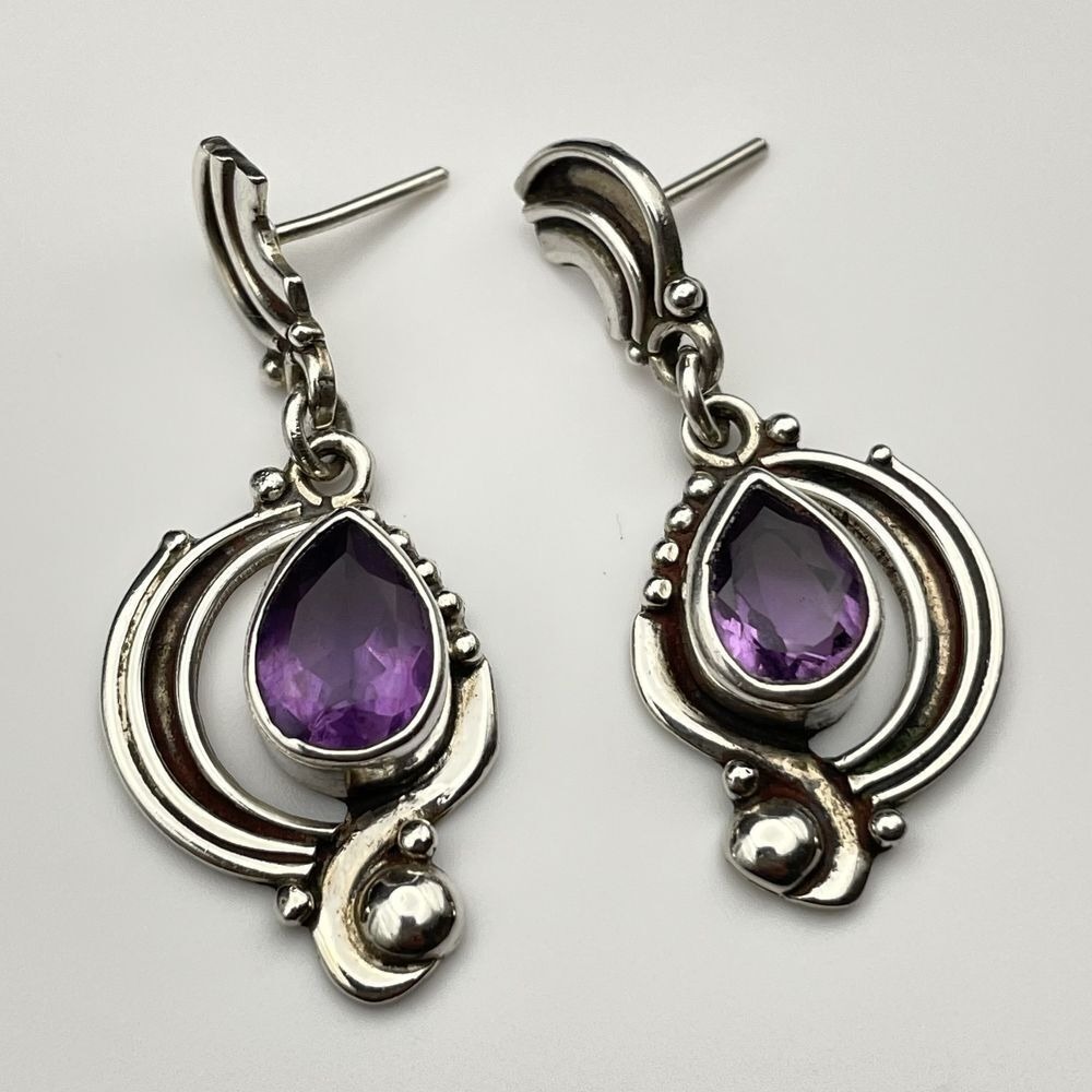 Sterling Purple Amethyst‎ Color Dangle Earrings Artisan Feminine Drop Earrings